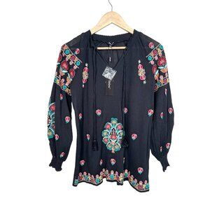 Tolani beads Embroidered black ELLE tunic balloon sleeves sz‎ XS